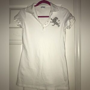 Express polo style shirt with studs and rhinestones